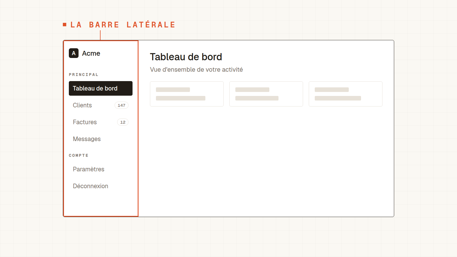 sidebar — La barre latérale : la navigation qui reste.